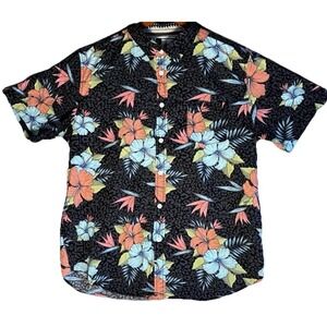 Beautiful Giant Hawaiian Shirt Men's L Black Floral Hibiscus Casual Tropical
